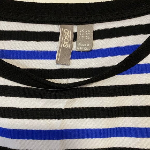 ASOS DESIGN Curve Oversized Long Sleeve Striped T-Shirt Dress Blue Plus Size 20 - Picture 4 of 6